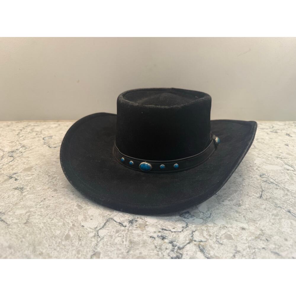 Bailey U-Rollit Black Western Hat Turquoise Concho Band Feather Sz 7 3/8 JL USA